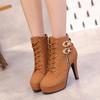 Plus Size Ankle Boots Women Platform High Heels Female Lace Up Shoes Woman Side Zipper Short Boots Stiletto Shoes Women Shoes