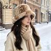 Cute Deer Print Hat Women Spotted Hat, Faux Fur Bucket Winter Scarf, Girlfriend Present Soft Cozy Furry Fisherman for Girls, Autumn Accessory
