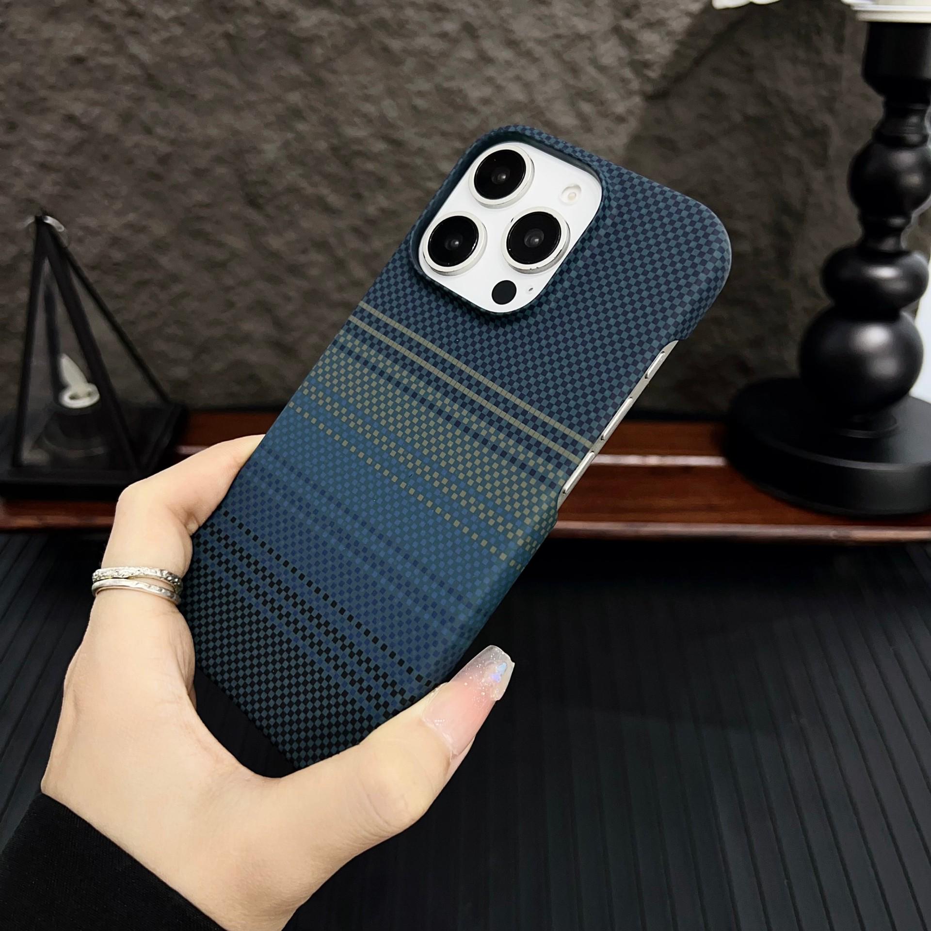 iPhone 16 Pro Max Magnetic Kevlar Texture Half-Cover Carbon Fiber Phone Case 13