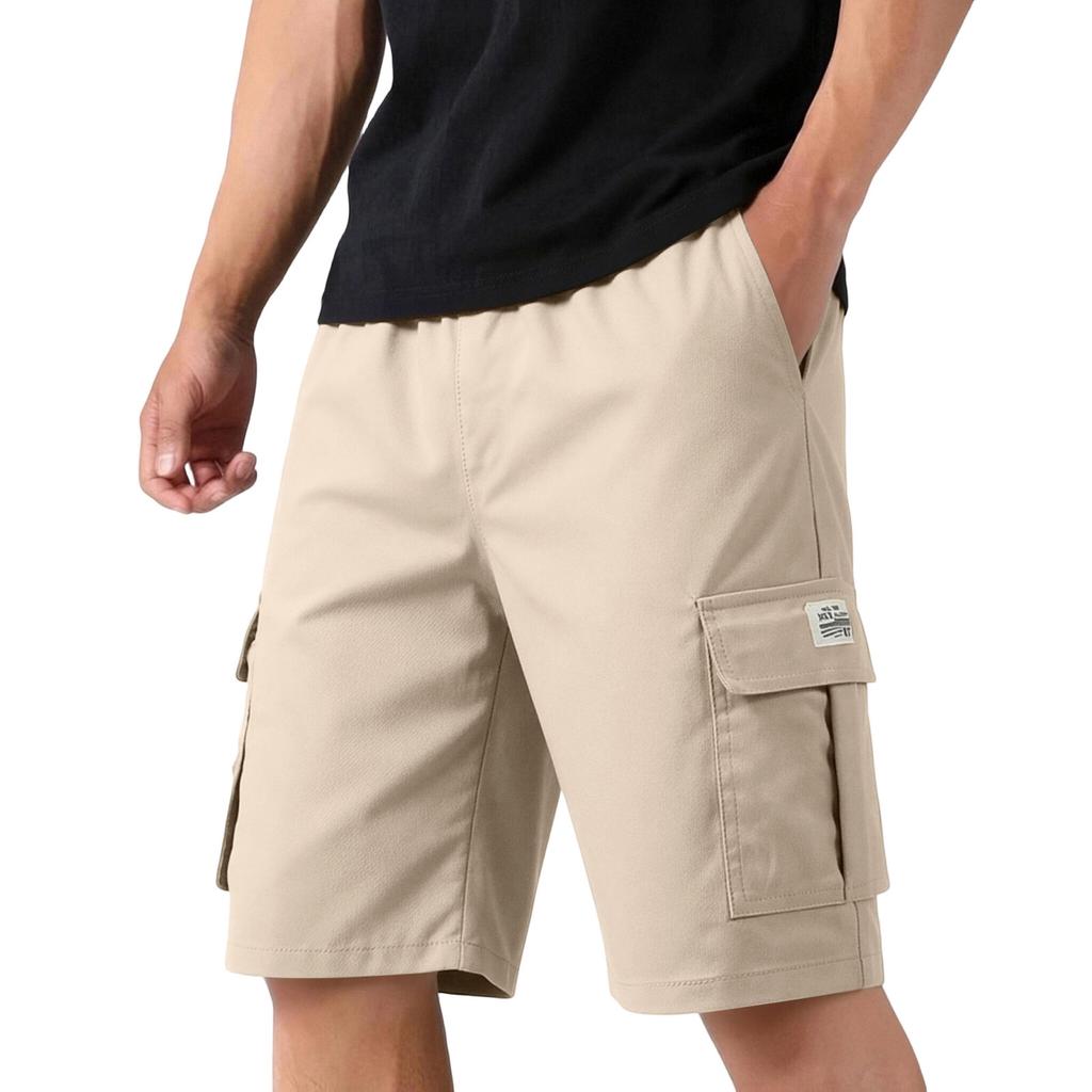 Men's Relaxed Fit Cargo Shorts with Multi Pocket Design and Elastic Waistband for Casual Outdoor