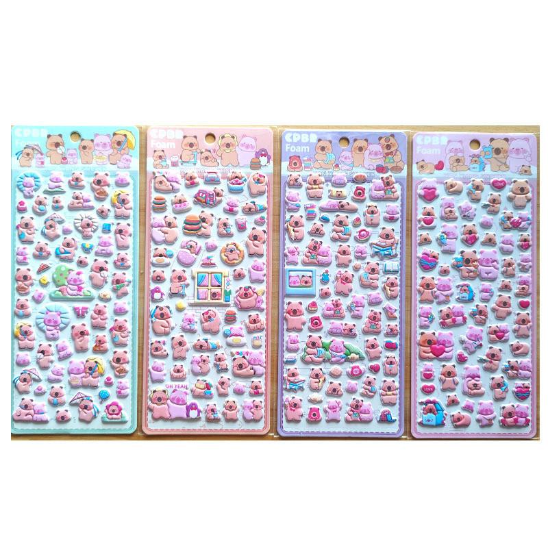 4 Stück Capybara-Babys Bären Kinder Cartoon Blasensticker 3D Weiche Dekor Verzierungen für Scrapbook BulingBulingStickers Store