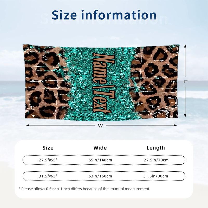 Trendy leopard print Custom Name Printed Beach Towel Personalized Soft Towel For Swimming Beach Travel