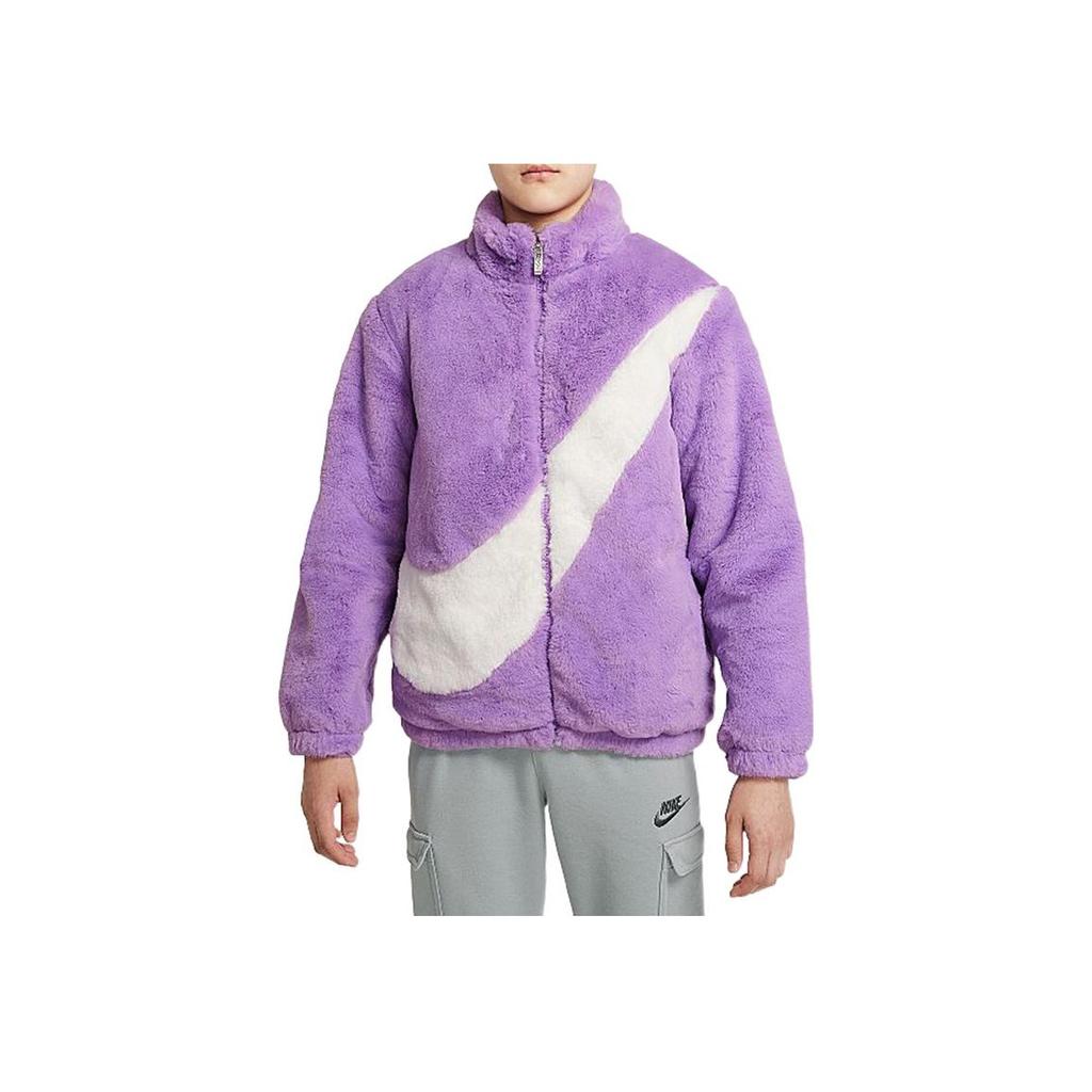 Nike Solid Color Printed Big Logo Zipper Stand Collar Warm Jacket Kids jackets Purple DV6207-500