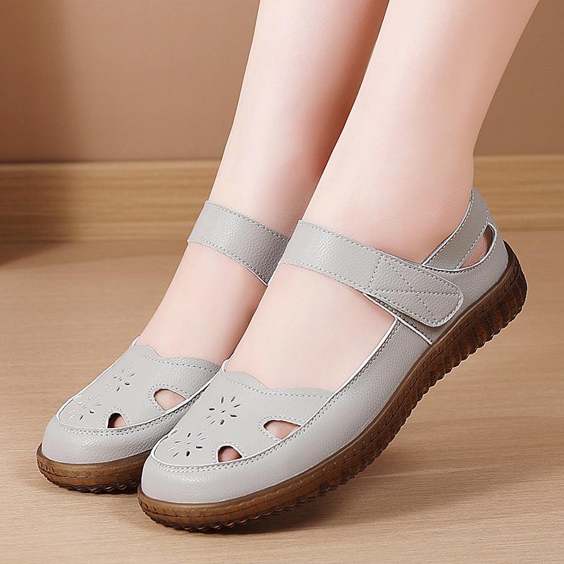 Women's Sandals Summer Mary Jane Beach Shoes White Flat Shoes Casual Soft Walking Sandals for Girl Plus Size