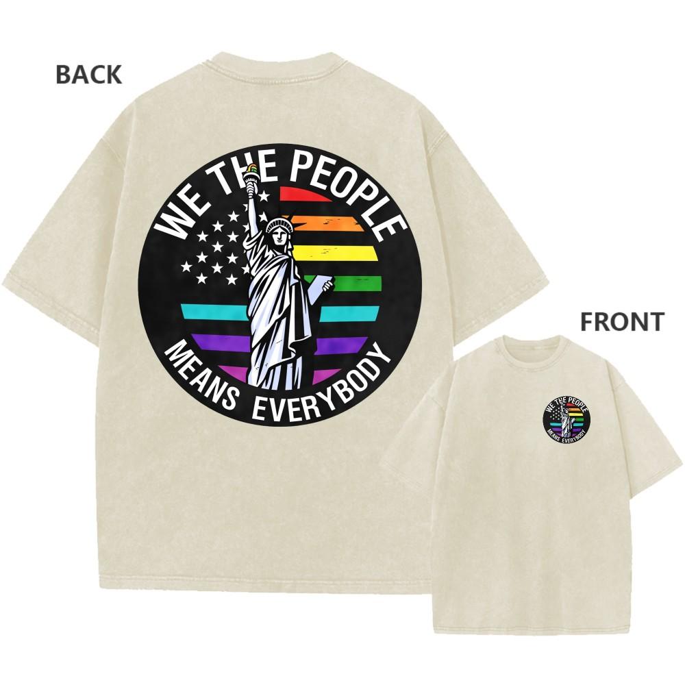 Mens Vintage Washed Cotton Oversized TShirt We The People Liberty Graphic Tee