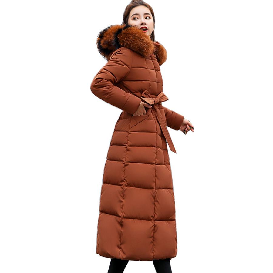 Long Sleeve Women's Cotton Coat Winter Outerwear Loose Belt Style Thick Padded Coat