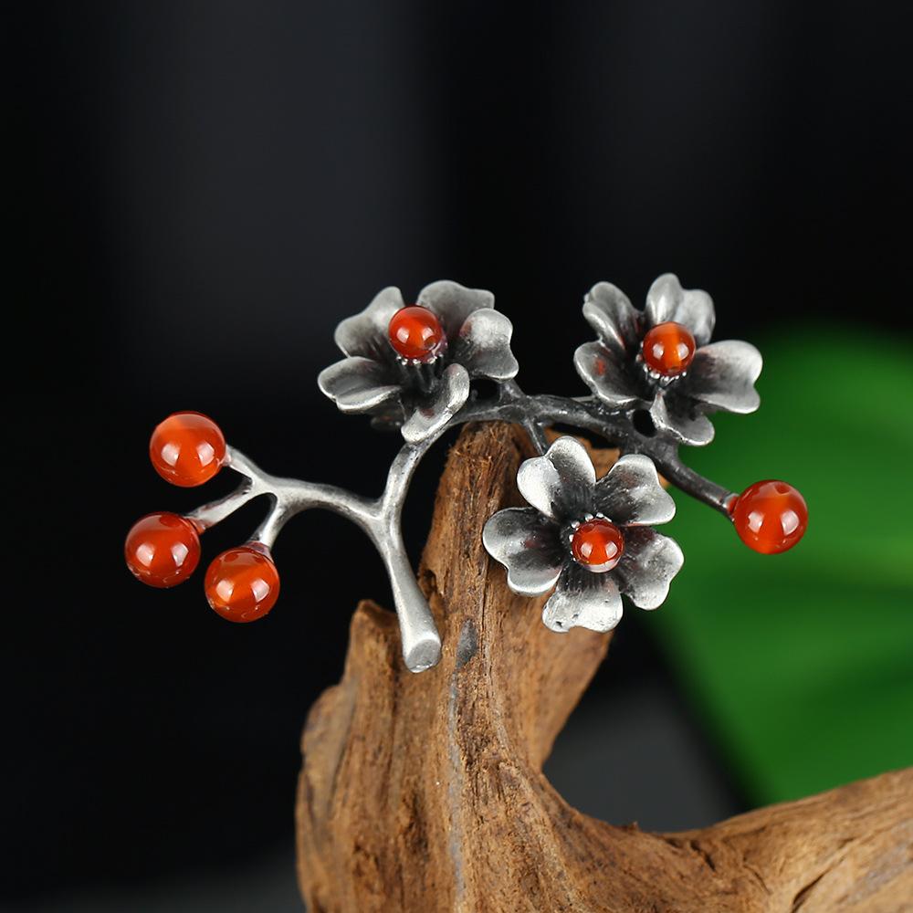 Retro brož z přírodního achátu, špičkový klasický temperament, literární a všestranná rostlinná jehlice, kabát, kardigan, korsážové doplňky