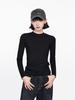 American-Style Women's White Round Neck Slim Fit Long Sleeve Base Layer Top for Spring/Autumn