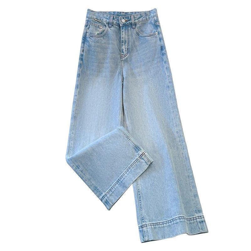 Women s Light Blue High-Waisted Wide-Leg Denim Jeans - Summer 2026 Collection S for 40-48 kg