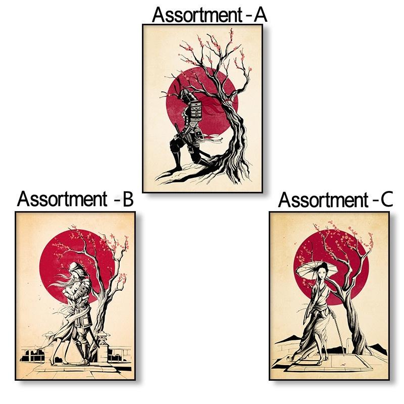 Japanese Ink Canvas Art Print Poster Samurai Couple Cherry Tree Wall Art Paintings for Living Room Decoration Home Decor
