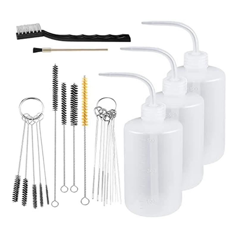 24 Pcs Paint Guncleaning Kit Spray Paint 500Ml Plastic Squeeze Wash Bottle Tube Bottle Brushes Paint Gun Cleaning Kit