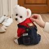 Jijijing Stylish Sweatshirt Dog Jumpsuit, Four Legged Outfit, Cute Bear Embroidery, Denim Romper Pants Onesie Clothes for Small Dogs