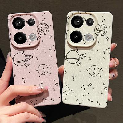 Niedliche Planeten-Print Ledertextur Slim Handyhülle Für Xiaomi 13T Pro Poco X7 X6 Redmi Note 14 13 Pro 12 11 10 Pro TPU Weich Stoßfest Mattes Cover