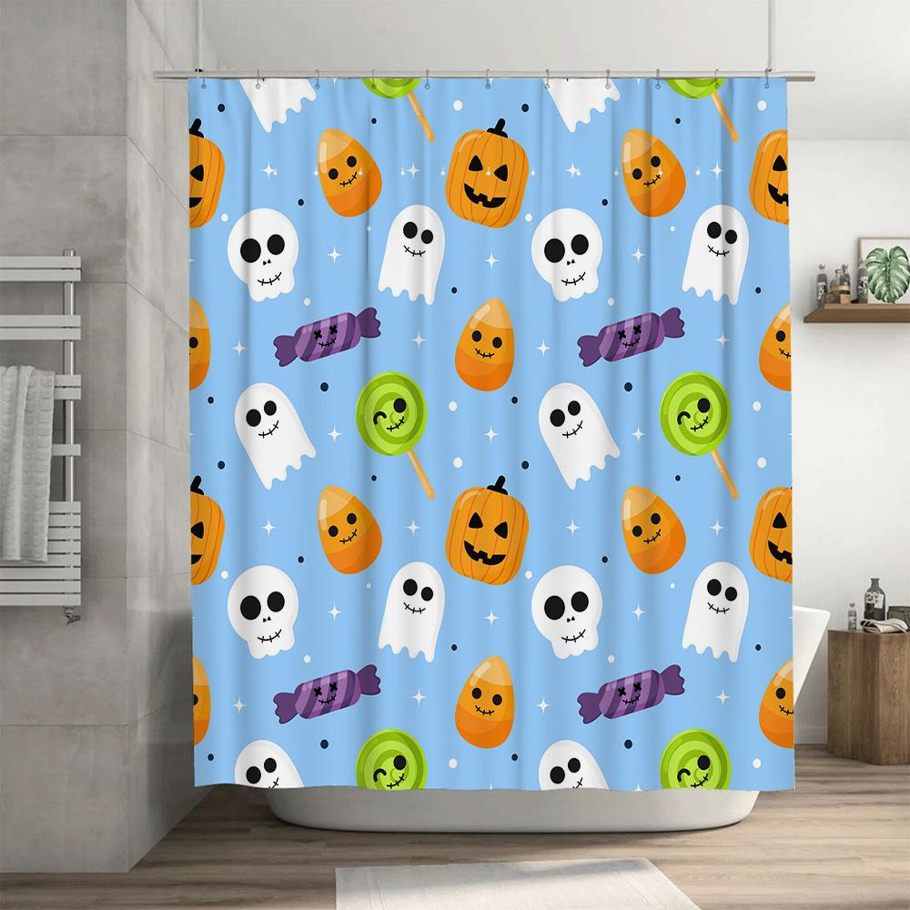 Halloween Ghosts Pumpkins Candy Lollipop Print Shower Curtain for Bathtub Home Decor Happy Halloween Gift Ideas