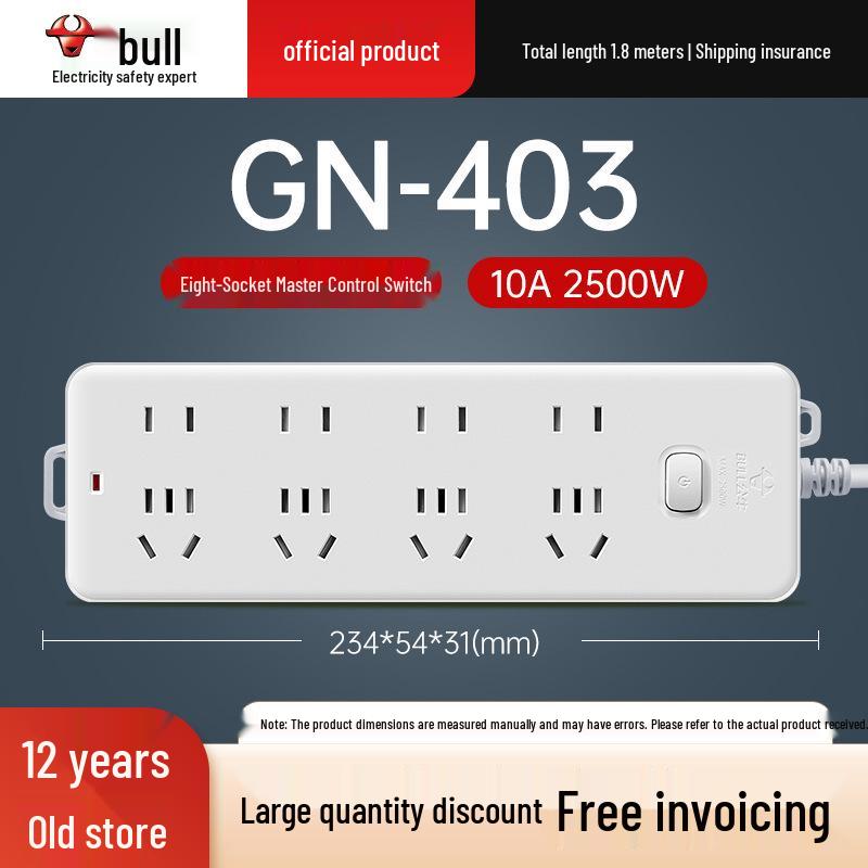 Multi-Use Bull Power Strip with Cord, Multi-Hole, 3C Certified