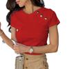 Women'S Elegant Button-Front T-Shirt with Golden Button Details Faux Pockets Casual Chic Style, Date Night Outfit, Decorative Front Buttons