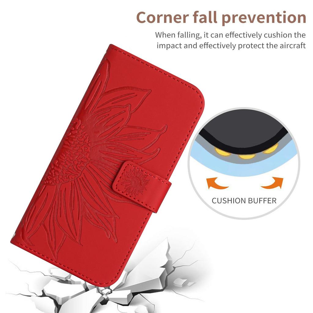 HT04 For Motorola Moto G35 5G Case Sunflower Imprint Leather Wallet Phone Cover with Wrist Strap