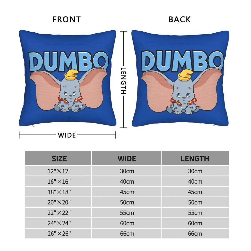 Dumbo the Flying Elephant Square Pillow Case Cushion Cover Vintage Zippered Decorative Throw Pillow Case Cover for Car 18"
