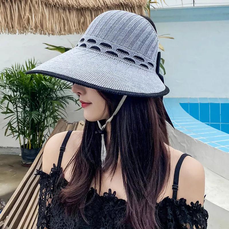 WTEMPO Sun Protection Women's Summer Hats Foldable UV Protection Outdoor Travel Beach Wide Brim Empty Top Bow Sun Hats