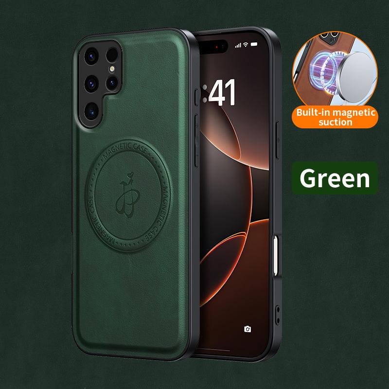 Magnetic Stand Holder PU Leather Phone Case For Samsung Galaxy S25 S24 S23 S22 S21 FEF Ultra Plus Wireless Charging Logo Cover