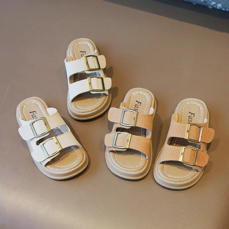 Boy Child Slipper Summer New Outdoor Kids Shoes for Girl Fashion Thick Bottom Mules Toddlers Causal Open-toe Beach Flat Slippers