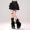 Y2K Černá nadýchaná dortová sukně se srdíčkovým páskem a džínovými návleky na nohy pro ženy - Pikantní, sladká a cool podzimní mini sukně s vysokým pasem