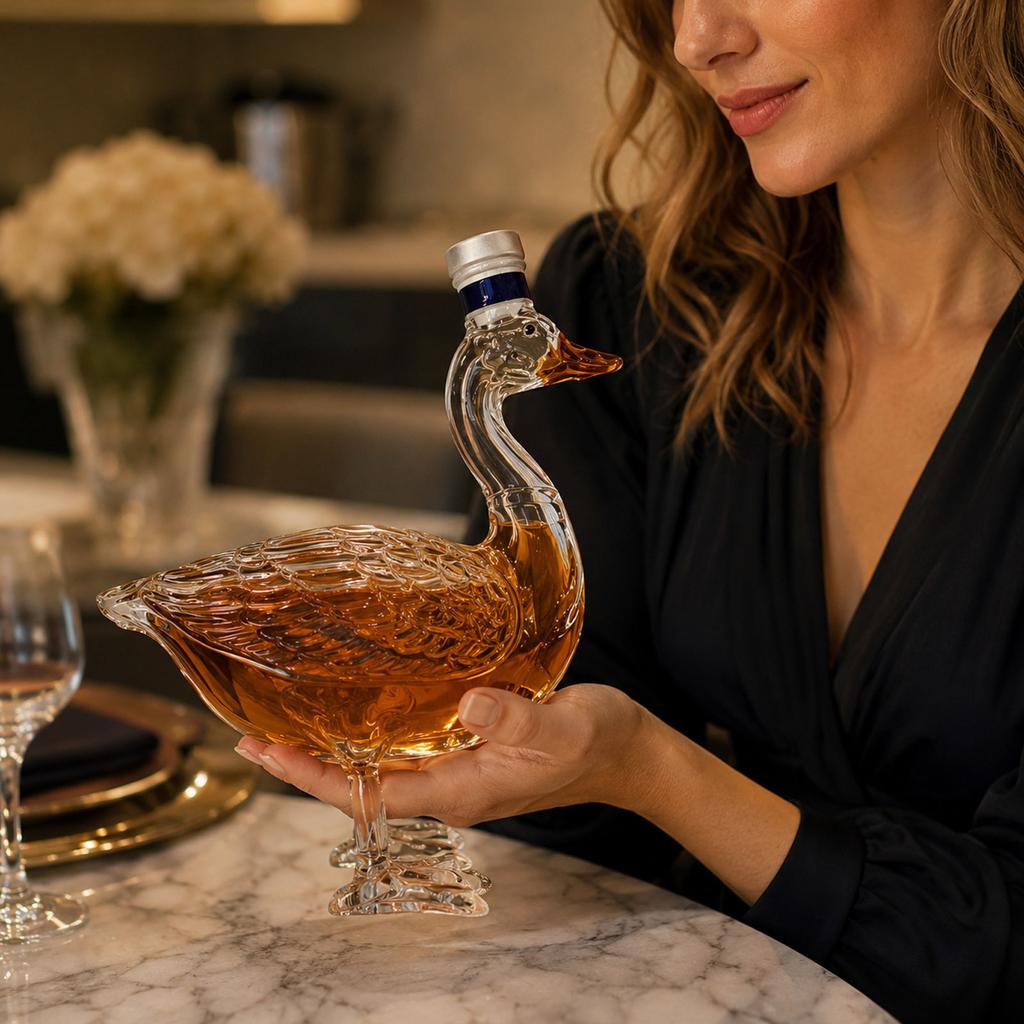 Goose Shaped Glass Liquor Bottle with Decorative Gift Box Unique Animal Design Refillable Decanter for Spirits Wine and Whiskey Storage Display