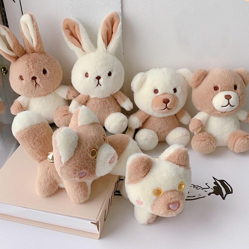 Milk Tea Bunny Plush Keychain With Short Plush Material For Teen Gift
