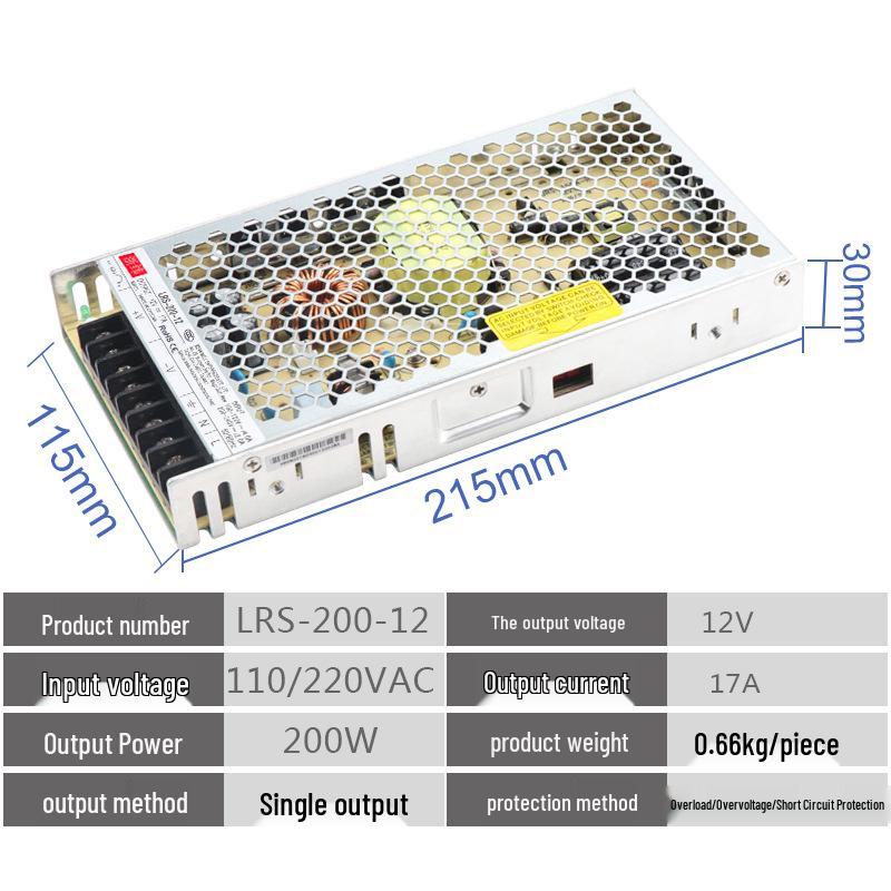 Zhewei LED Power Supply NES/LRS/S-200: 24V 8.5A, 12V 16.7A, 5V 40A, 48V Industrial Control Power Supply