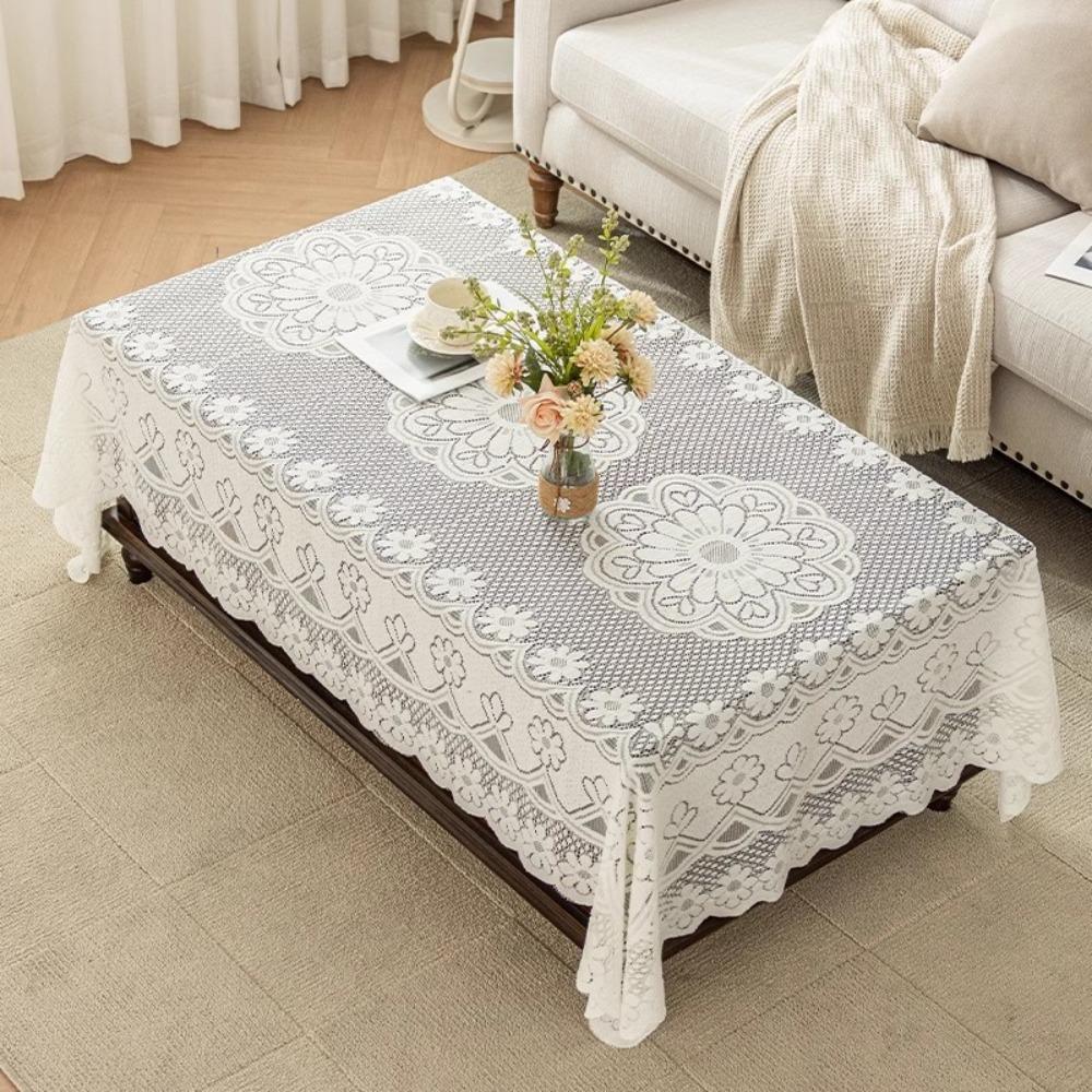 

Hollow Floral Lace Tablecloth French Pastoral Style Lace Tables Cover Living Room Style D