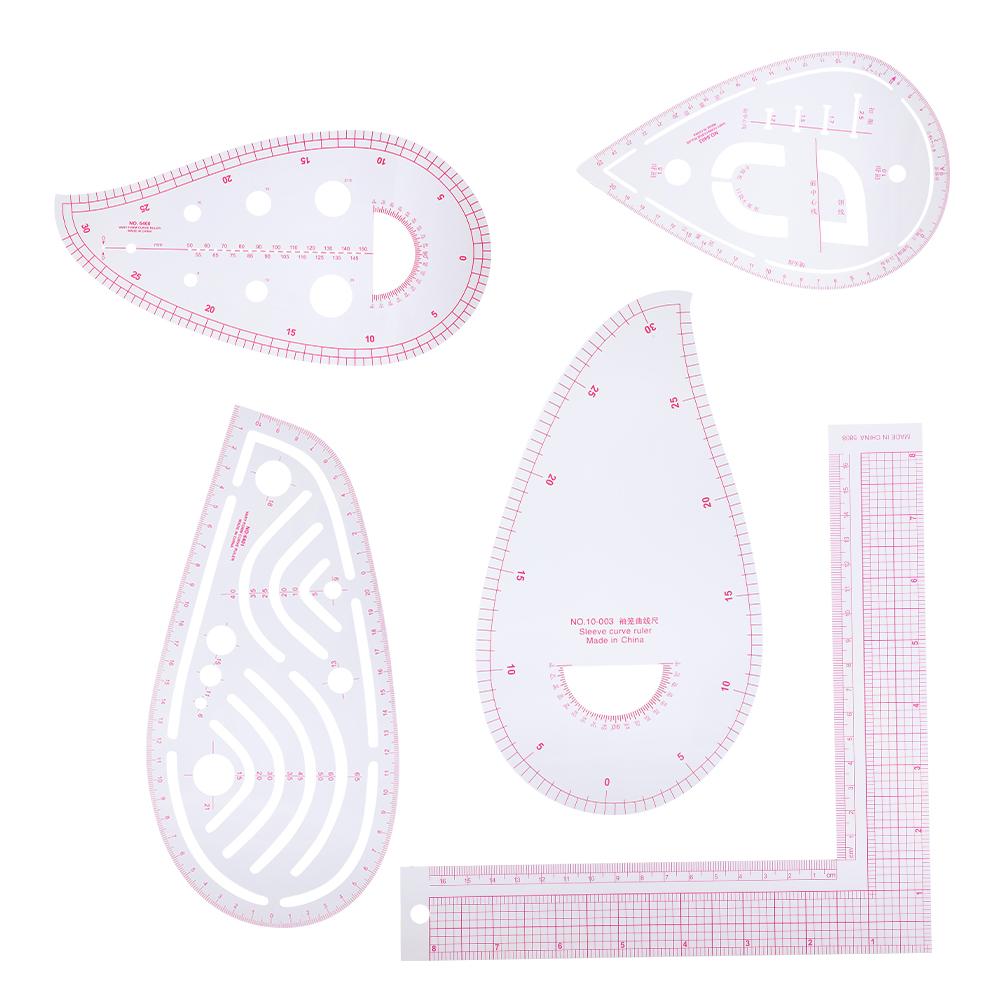 5Pcs Curve Ruler Set MultiFunction Builtin Scale LShaped Clothing Designed Measuring