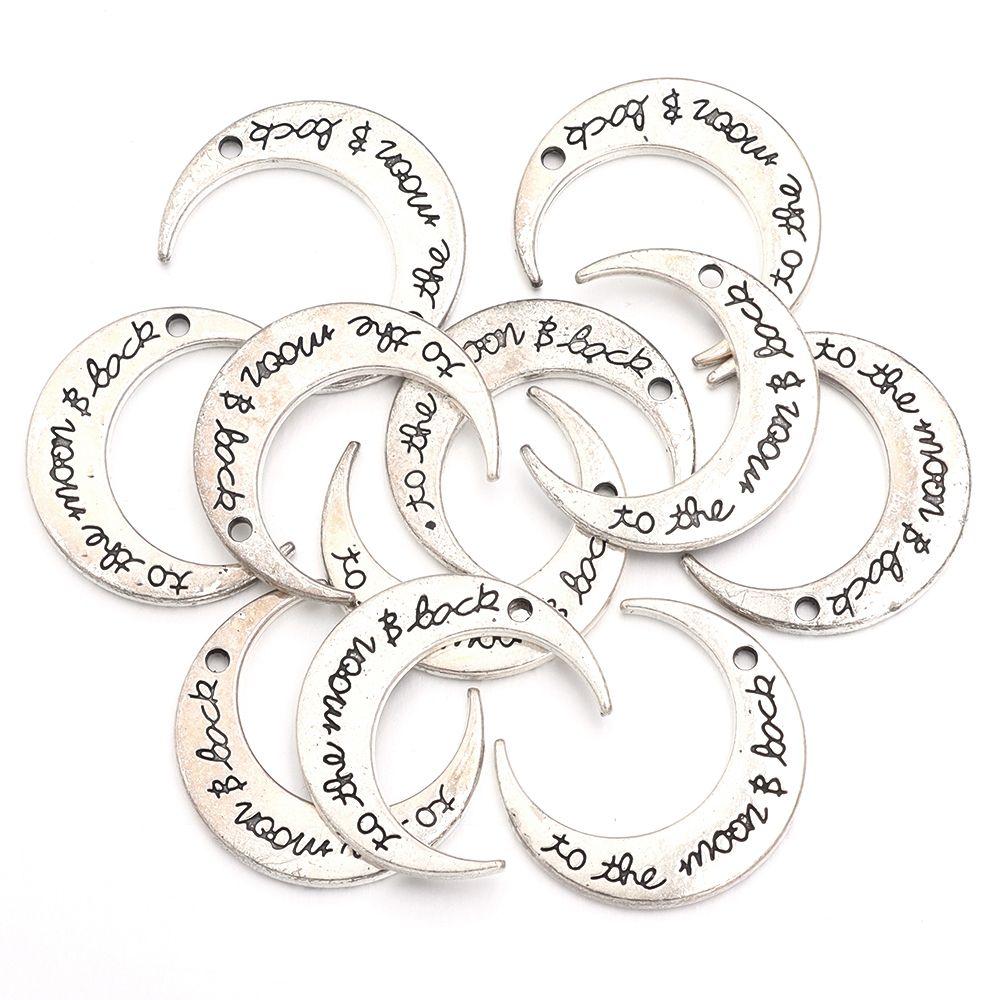 10pcs/lot Retro Alloy Pendant Double-sided Engraved Letters Round Moon Shaped Necklace Pendant DIY Handmade Fashion Jewelry Gift