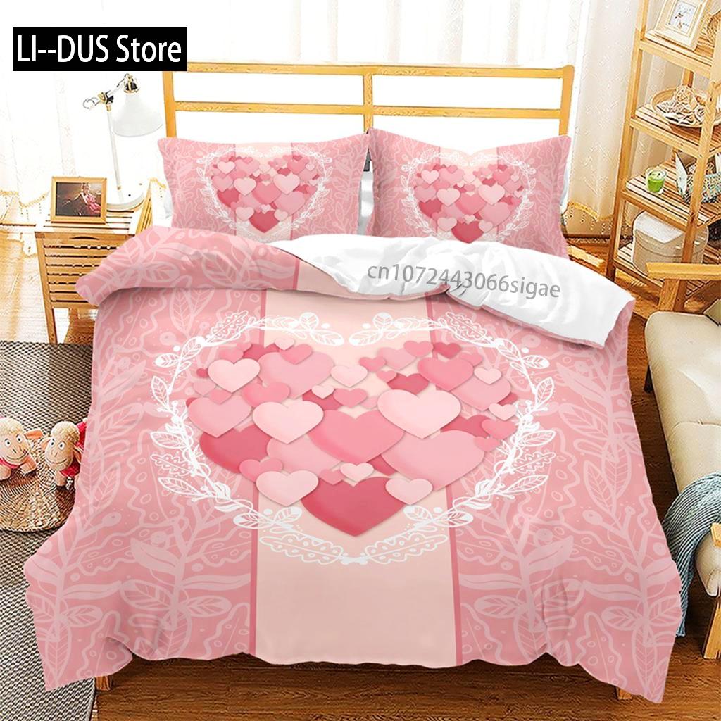 Pink Valentine's Day Love Heart Name Bedding Sets Single Double Size Fashion Flower Rose Duvet Cover For Bedroom Decorations