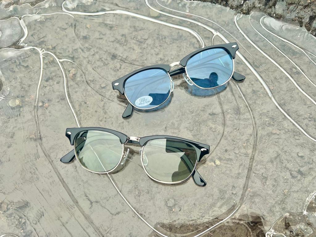 CLASSIC OUTDOOR UV400 Polarized Half Frame Sunglasses with Clear Perfect for Night Driving Accessories [What Say] Lenses, (Light Blue/Black/Silver (No