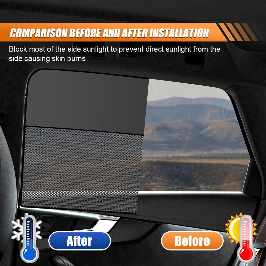 Car Front & Rear Side Window Sunshade, Magnetic Automotive Windshield Privacy Curtain with Half Shade, Mesh Sun Protection Cover Blocks Heat, Glare,