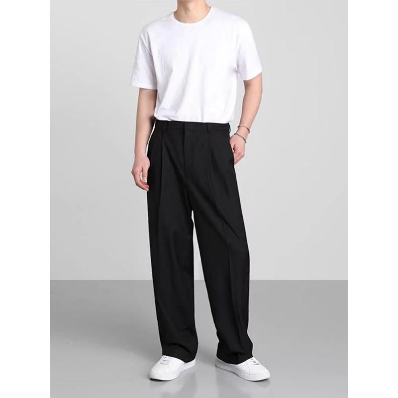Men Loose Wide Leg Straight Cut Non Iron Casual Business Suit Trousers
