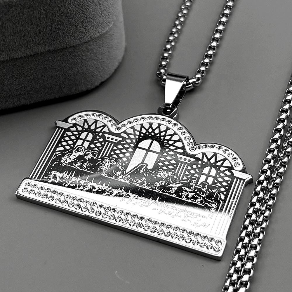Thirteen Apostles Of Judaism Rhinestones Pendant Necklace Women Men Stainless Steel Gold Color The Last Supper Chain Jewelry