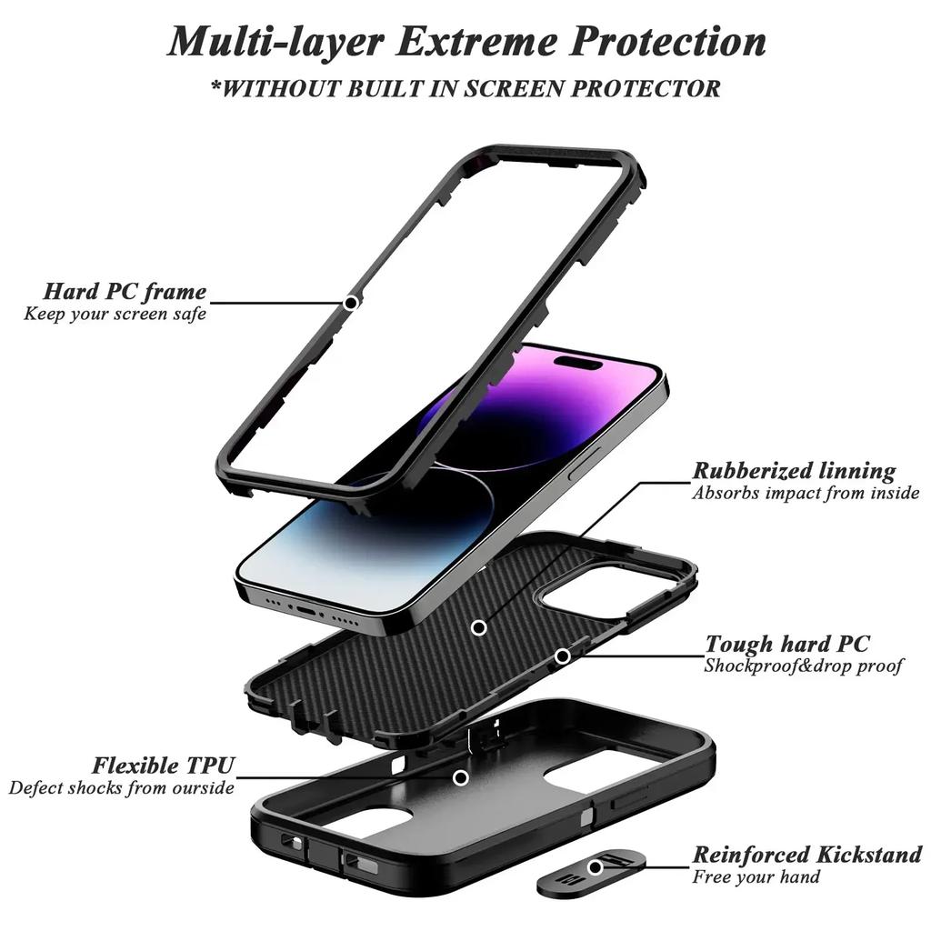 Case For iPhone 17 16 14 15 Plus 11 13 12 Pro Max 17Air 16e Heavy Duty Shockproof Anti-Scratch Protective with Kickstand Cover
