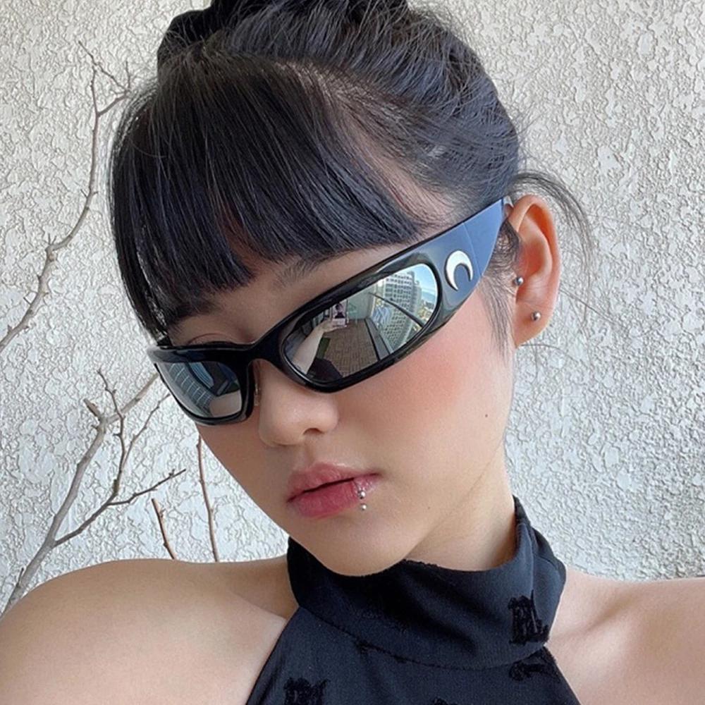 New Moon Rectangular Sunglasses for Women Man Vintage Outdoor Cycling Sports Hip Hop Punk Sun Glasses UV400 Trend Female
