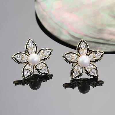 Silver Needle Inlaid Zircon Flower Stud Earrings Fashion Elegance Temperament Earrings High Sense Light Luxury Exquisite Versatile Earrings
