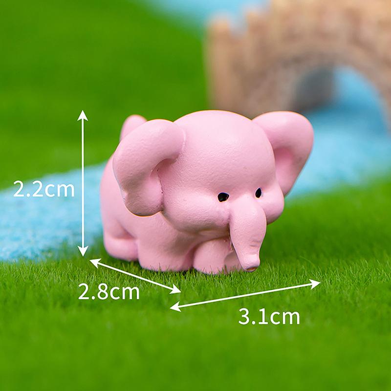 Mini Pink Elephant Ornament Cute Animal Figurine Dollhouse Micro Landscape Car Decoration Miniature Toy
