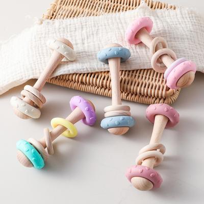 Baby Toys Wooden Rattles Silicone Ring Baby 0 12 Months Toys Rattles Teether Sensory Toys for Baby Wooden Teether for Baby Gifts