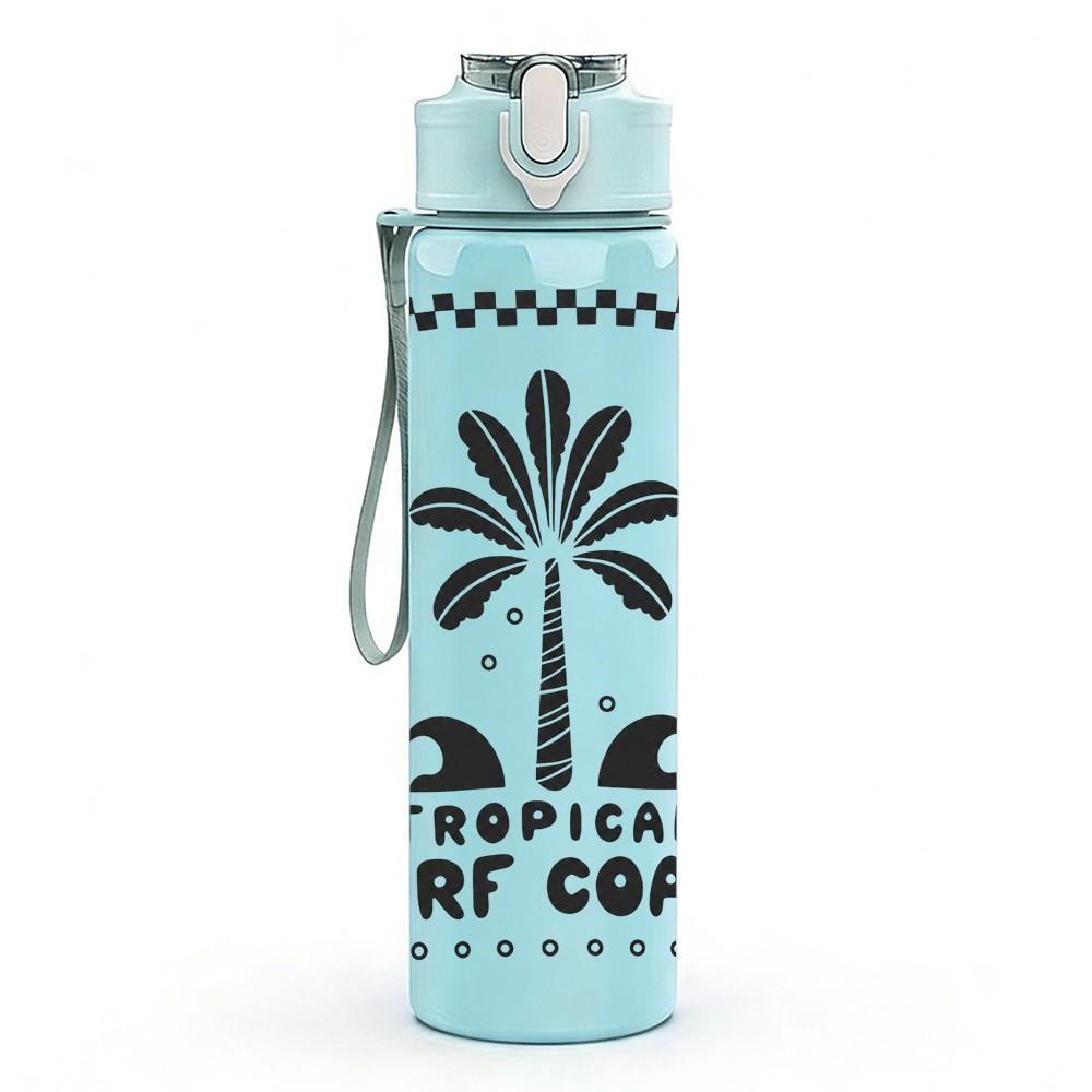 1PC Palm Tree Coast Badge 750ml Color Plastic Sports Water Bottle Leakproof Flip Straw Lid Suitable for Sports Office Home Use