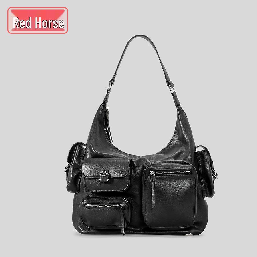 

2024 Ретро Многокарманная ПУ Мотоциклетная Наплечная Сумка - Большая Вместимость Панк Стиль Сумка для Женщин чёрный