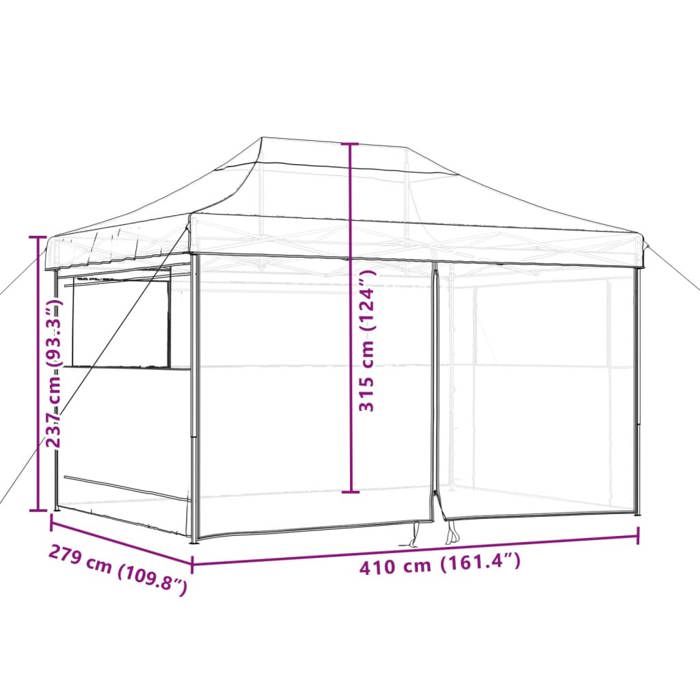VidaXL Collapsible Pop-Up Party Tent with 4 Sidewalls, Tent, Awning Tent, Gazebo Awning 4005029