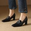 Fashion Women's Shoes Genuine Leather Shoes High Heel Fashion Retro Elegant Square Toe Comfort Casual Shoes Woman Commute Office Pumps