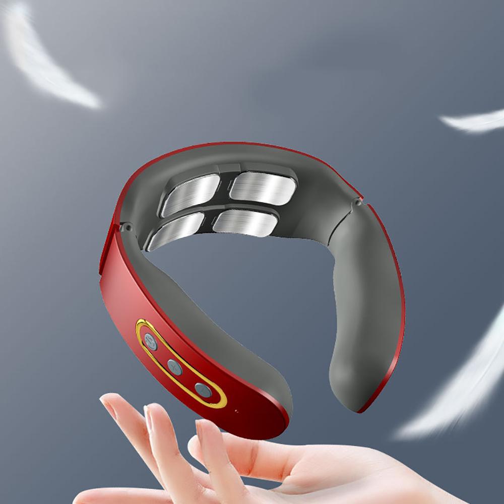 Electric Cervical Neck Shoulder Pulse Massager Pain Relief Muscle Relaxing Red