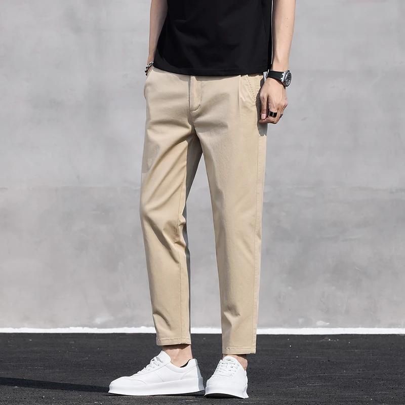

2026 Summer Men s Ankle-Lenght Dress Pants Fashion Men Casual Slim Lightweight Trousers Male Vintage Streetwear Straight Pants 29 хакі