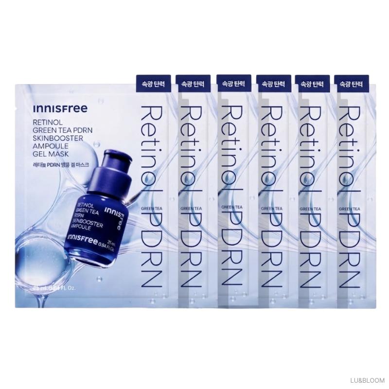 Innisfree Retinol Green Tea PDRN Skin Booster Ampoule Gel Mask 6 Sheets (+Free Gift)
