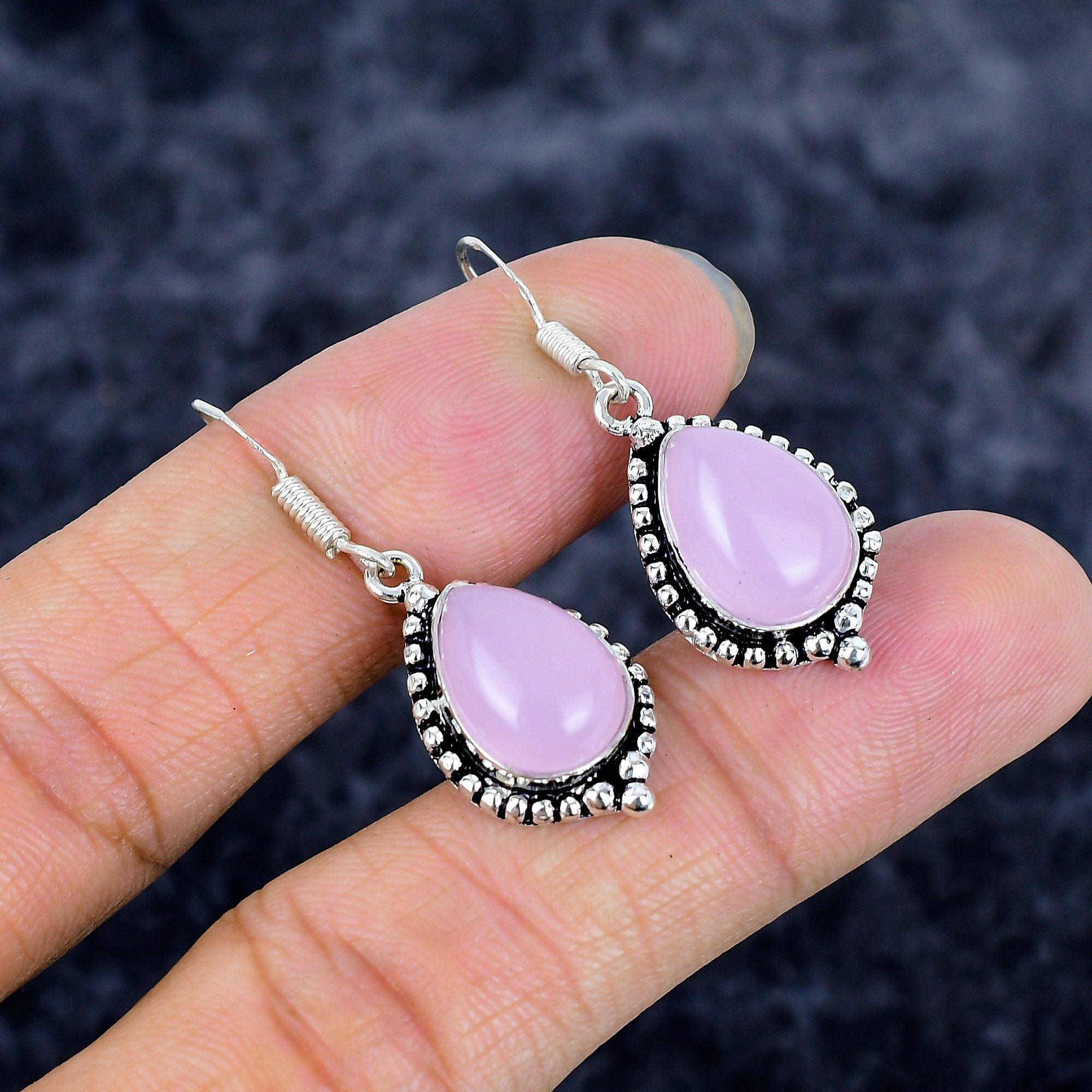 

Pink Chalcedony Gemstone Handmade 925 Sterling Silver Jewelry Earring 1.58 M-3360